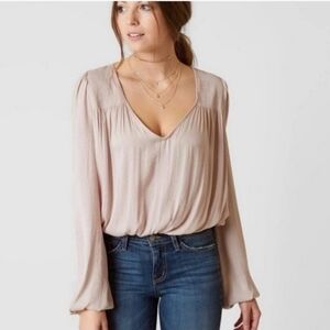 FREE PEOPLE INTIMATELY Smockin and Rockin Satin Bodysuit Champagne‎ Small